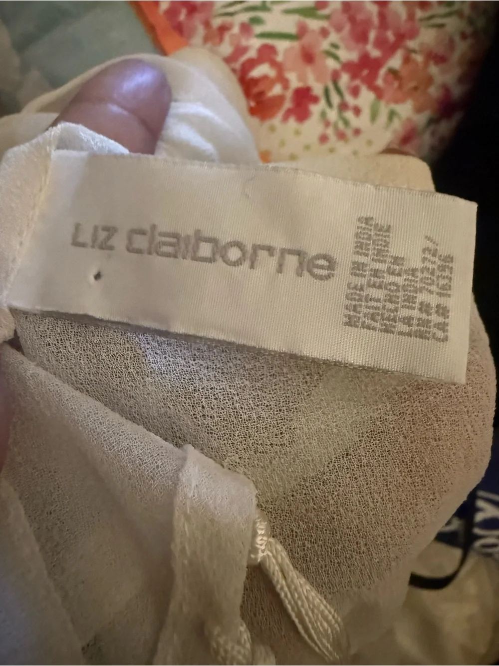 Liz Claiborne Cream Embroidered Fringe Shawl with Multicolor Floral Accents